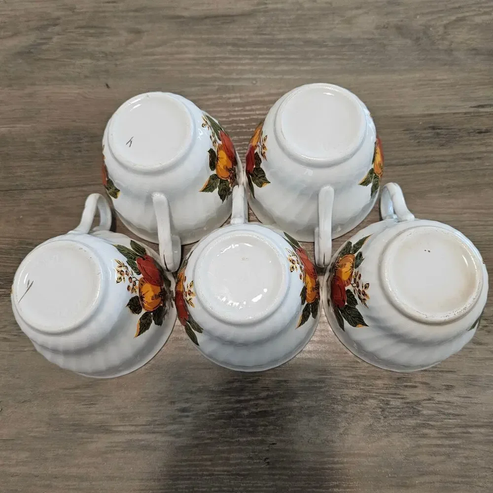 Vintage Enoch Wedgwood English Harvest Teacups Floral Coffee Cups 5-Set Cottage